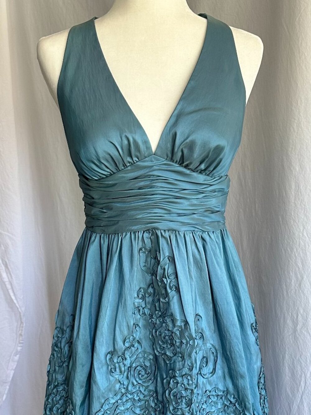 Adrianna Pappel Womens 8 Blue Taffeta Semi/Formal Bridesmaid Wedding Guest